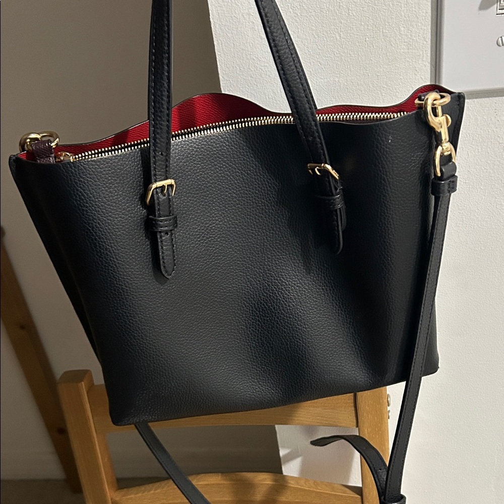 Coach Black Leather Tote with Red Interior and Gold Hardware - Picture 7 of 10